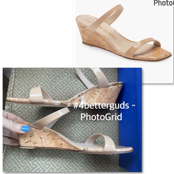 NEW Stuart Weitzman Aleena 50 Two Band Wedge Patent Leather Cork Sandal 10B 40.5 - Picture 10 of 16